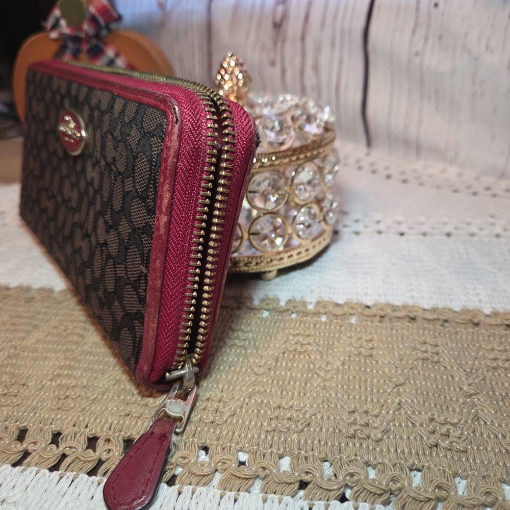 Coach Brown and Red Women's Wallet - Picture 3 of 9
